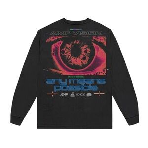 NEW ANY MEANS POSSIBLE AMP VISION BLACK LONG SLEEVE T-SHIRT SZ LARGE L